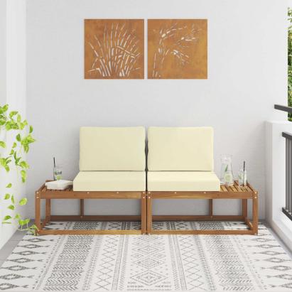 Canapea de exterior cu pernă 2 Bucată Natural și Crem GartenMobel Dekor