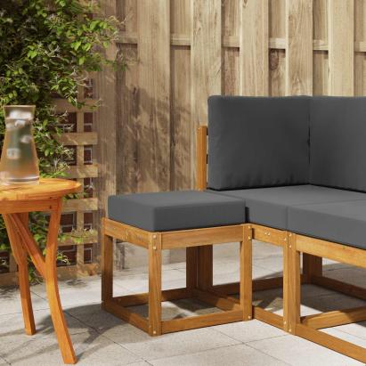 Bancă de taburet cu pernă Natural și Antracit 43 x 43 x 37 cm GartenMobel Dekor