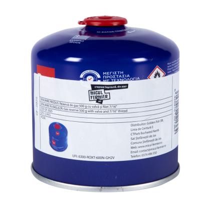 Rezervă de gaz 500 g Energas cu valvă și filet 7/16 pentru arzătoare
