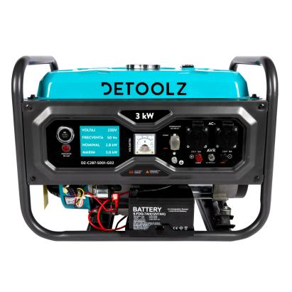 Generator Detoolz 3 kW pe benzină, pornire electrică, 230V/12V, rezervor 15 L (G02)
