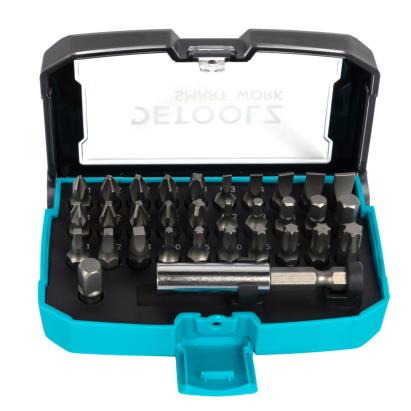 Set biți Detoolz 32 piese din Cr-V cu prelungitor magnetic, în cutie