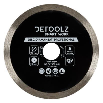 Disc diamantat continuu Detoolz 110 mm, pentru tăiere umedă, alezaj 20 mm