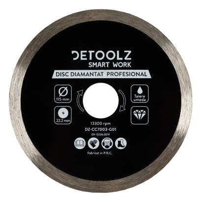 Disc diamantat continuu Detoolz 115 mm, 22,2 mm, pentru taiere umeda