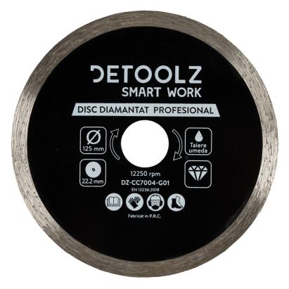 Disc diamantat continuu Detoolz 125 mm pentru tăiere umedă, 22,2 mm