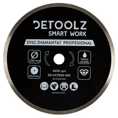 Disc diamantat continuu Detoolz 230 mm pentru tăiere umedă, prindere 22,2 mm