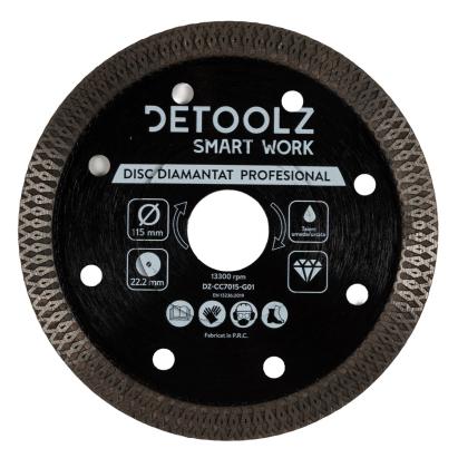 Disc diamantat turbo Detoolz 115 mm, 22,2 mm, pentru tăiere umedă/uscată