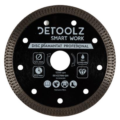 Disc diamantat turbo Detoolz 125 mm, 22,2 mm, pentru tăiere umedă și uscată
