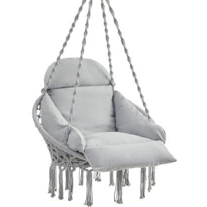 Scaun rotund Sersimo tip leagan suspendat cu perna pentru casa sau gradina, gri Household NewTrend