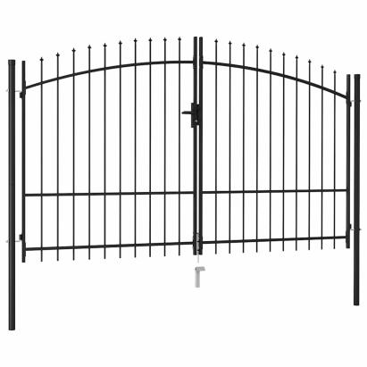 Poartă de gard cu ușă dublă, vârf ascuțit, negru, 299,5x249,5 cm, oțel GartenMobel Dekor