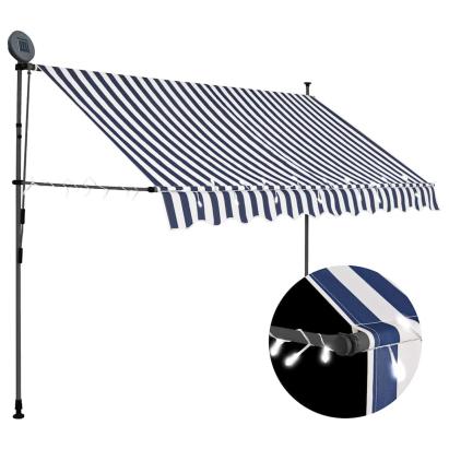Copertină retractabilă manual cu LED, albastru & alb, 250 cm GartenMobel Dekor