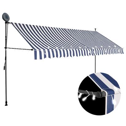 Copertină retractabilă manual cu LED, albastru & alb, 350 cm GartenMobel Dekor