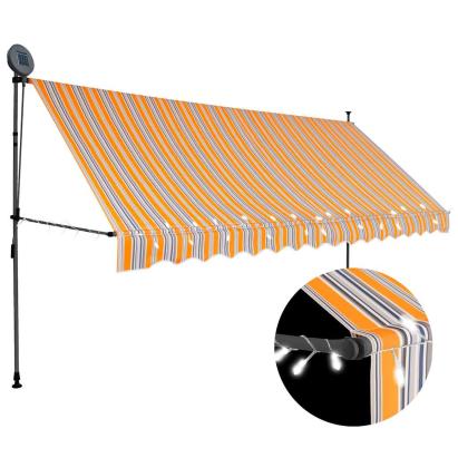 Copertină retractabilă manual cu LED, galben & albastru, 350 cm GartenMobel Dekor