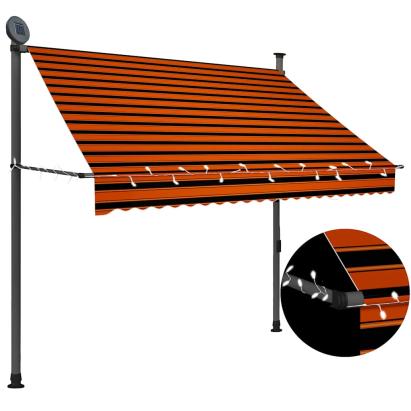 Copertină retractabilă manual cu LED, portocaliu & maro, 200 cm GartenMobel Dekor