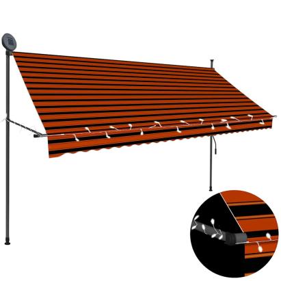 Copertină retractabilă manual cu LED, portocaliu & maro, 300 cm GartenMobel Dekor