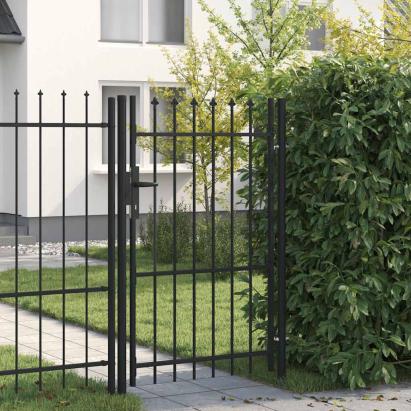 Poartă de gard cu o ușă, vârf ascuțit, negru, 1 x 1,5 m, oțel GartenMobel Dekor