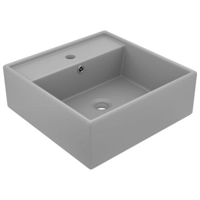 Chiuvetă lux preaplin, gri deschis mat 41x41 cm ceramică pătrat GartenMobel Dekor