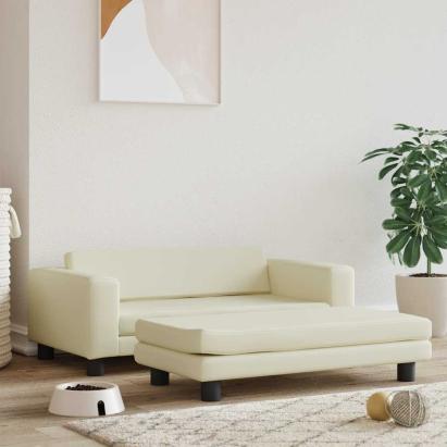 Pat pentru câini cu extensie, crem, 100x50x30 cm, piele eco GartenMobel Dekor