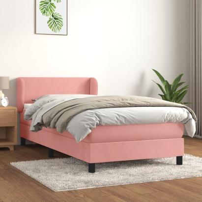 Pat box spring cu saltea, roz, 100x200 cm, catifea GartenMobel Dekor