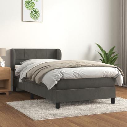 Pat box spring cu saltea, gri închis, 90x190 cm, catifea GartenMobel Dekor