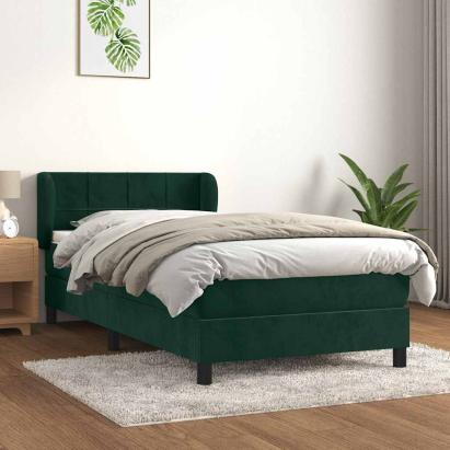 Pat box spring cu saltea, verde închis, 100x200 cm, catifea GartenMobel Dekor