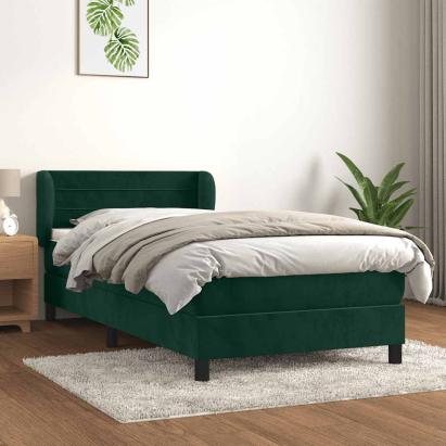 Pat box spring cu saltea, verde închis, 90x200 cm, catifea GartenMobel Dekor