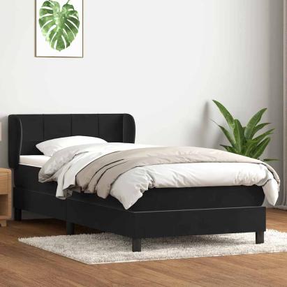 Pat box spring cu saltea, negru, 90x210 cm, catifea GartenMobel Dekor