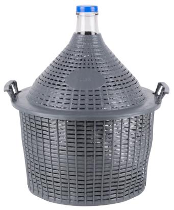 Demi john din sticlă 25 L pentru vin și distilate, cu protecție plastic și mânere