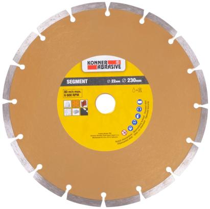 Disc diamantat segmentat Konner 230 mm pentru beton, zidărie și piatră