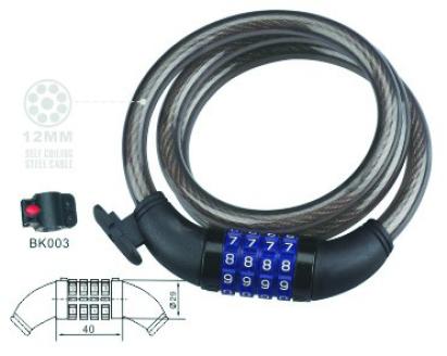 Antifurt cu cifru pentru bicicletă, cablu oțel 12 mm x 120 cm, cu manșon cauciucat