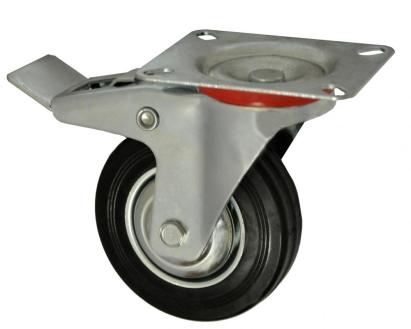 Roată pivotantă pentru cărucior 75 mm, cu frână, talpă metalică și rulment