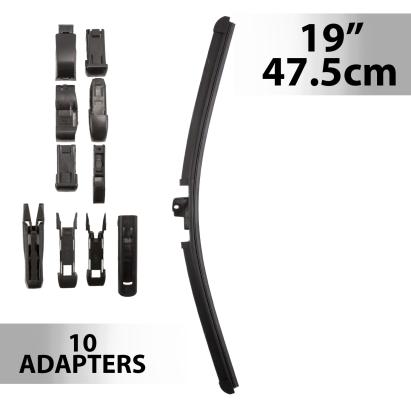 Ștergător parbriz profesional 19" (47,5 cm) cu 10 adaptoare, Carguard