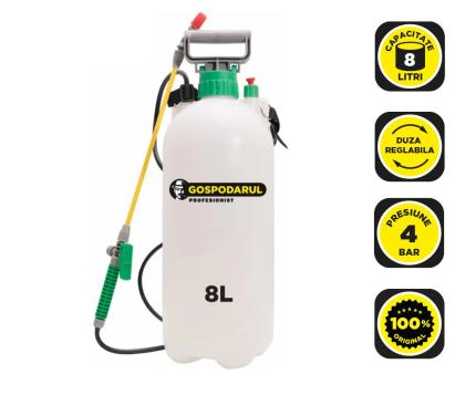 Pulverizator manual 8L Gospopro, 4 bar, cu duză reglabilă și valvă