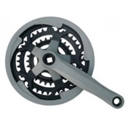 Angrenaj pedalier MTB cu 3 foi 48/38/28T, gri, Blade