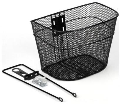 Coș față pentru bicicletă din plasă metalică, negru, 450 g, cu suport