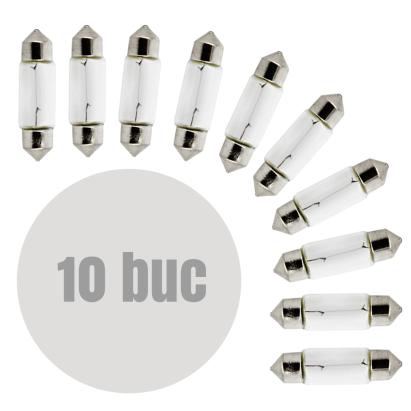 Set 10 becuri auto C5W 11x35mm 12V 5W, lumină albă, Carguard