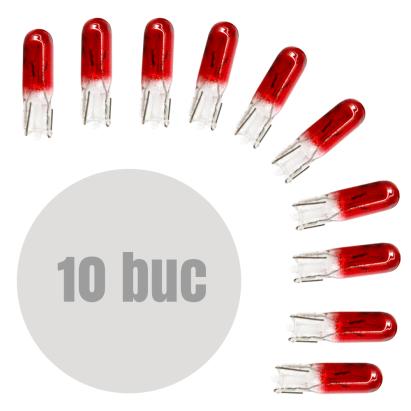 Set 10 becuri pentru bord T5 12V 2W roșu, sticlă quartz Carguard
