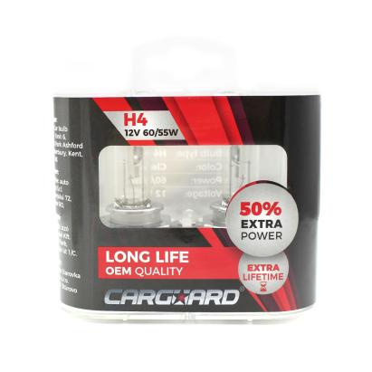 Set 2 becuri auto halogen H4 12V 55W Carguard Long Life, +50% lumină