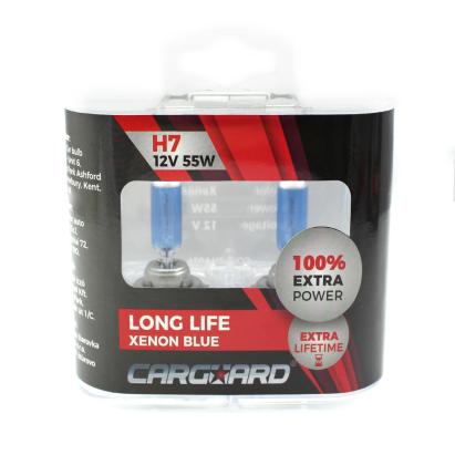 Set 2 becuri halogen H7 Carguard Long Life Xenon Blue, 12V 55W, +100% intensitate