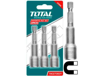Set 3 chei tubulare magnetice TOTAL 10 mm, 1/4" Hex, 65 mm