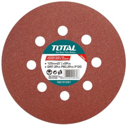 Set discuri abrazive TOTAL 125 mm cu 8 găuri, P80-P120, pentru șlefuitor orbital