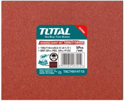 Set 5 coli hârtie abrazivă TOTAL 145x114 mm pentru șlefuitor