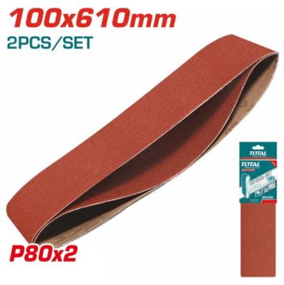 Set 2 benzi abrazive TOTAL pentru șlefuitor 100x610 mm, granulație P80