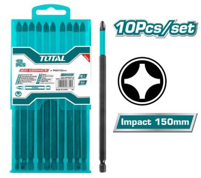 Set 10 biți de impact PH2 150 mm din oțel S2, TOTAL