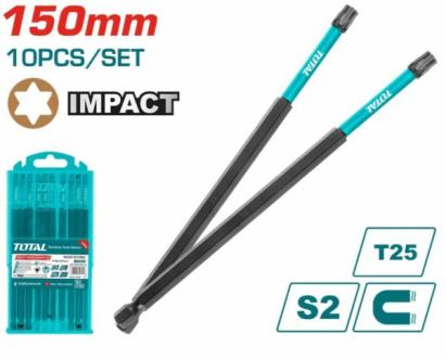 Set 10 biți de impact Torx T25, 150 mm, oțel S2, magnetici TOTAL