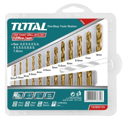 Set burghie pentru metal HSS Total, 12 piese, 2–8 mm, DIN 338