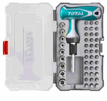 Set șurubelniță cu clichet TOTAL, 47 piese cu biți și chei tubulare 1/4"