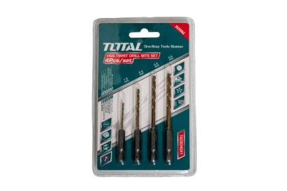 Set 4 burghie HSS TOTAL cu prindere hex 1/4 pentru metal (1,5–4 mm)