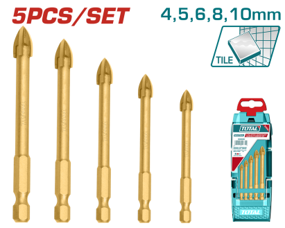 Set 5 burghie pentru sticlă TOTAL, 4–10 mm, cu cutie de depozitare