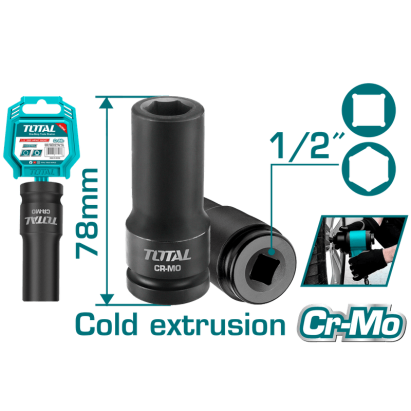 Cheie tubulară de impact TOTAL 14 mm, 1/2", Cr-Mo, lungime 78 mm