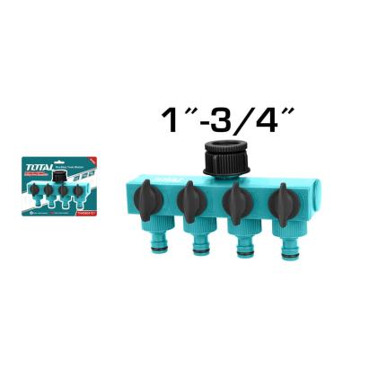 Ramificație 4 căi cu robineți TOTAL, adaptor 1"–3/4" pentru furtun
